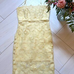Bardot yellow spaghetti strap midi lace dress